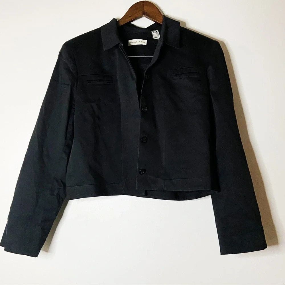 Vintage Blazer Cotton Blend Button Up Jacket Cropped Office Work Size 12P